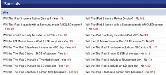 skybet ipad 3 SkyBet now accepting bets on iPad 3 specs