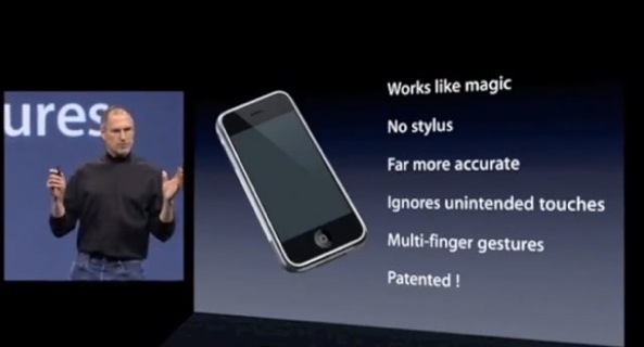 January 2007 iPhone introduction (Steve Jobs, multitouch patented slide)