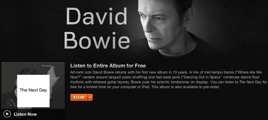 David Bowie iTunes free streaming
