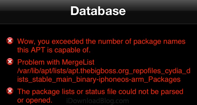 exceeded number of cydia package names