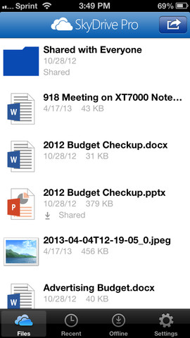 SkyDrive Pro 1.0 for iOS (iPhone screenshot 001)