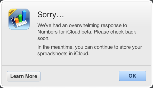 iWork for iCloud sign-ups prompt