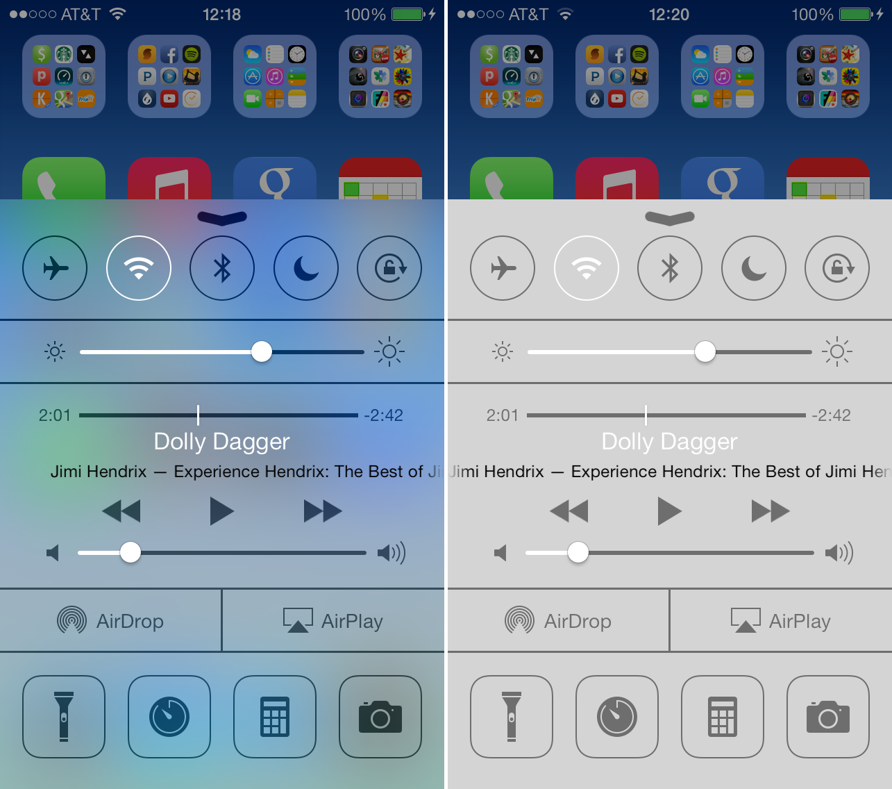 Blur Contrast iOS 7 Control Center