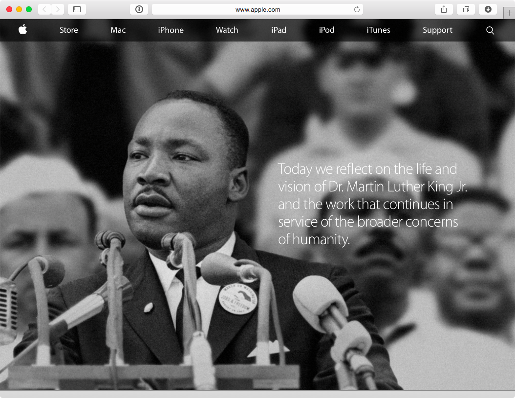 تغییر صفحه اول سایت اپل به خاطر بزرگداشت روز Martin Luther King