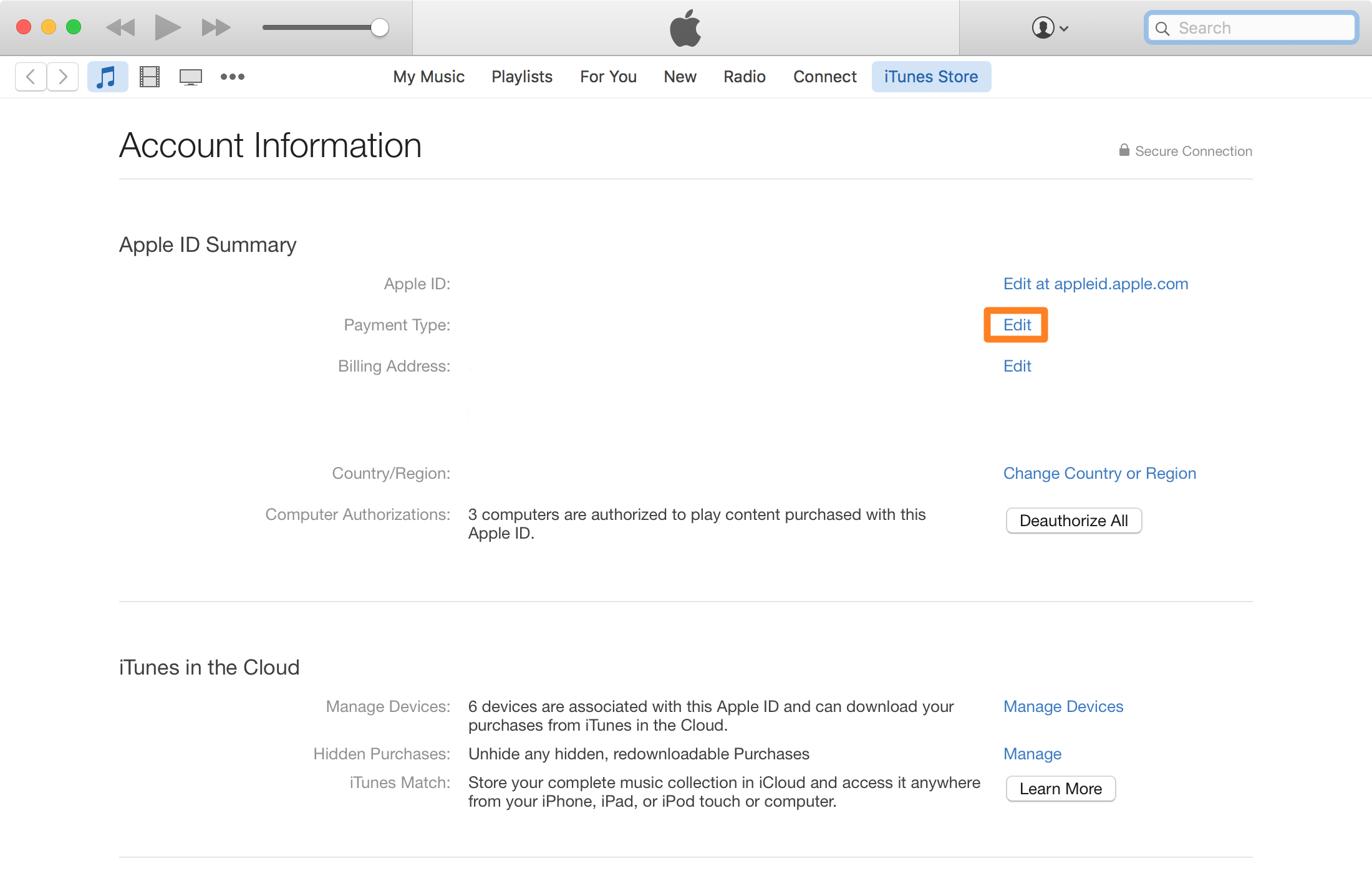 Change Apple ID Payment Information on Mac Edit Payment Type
