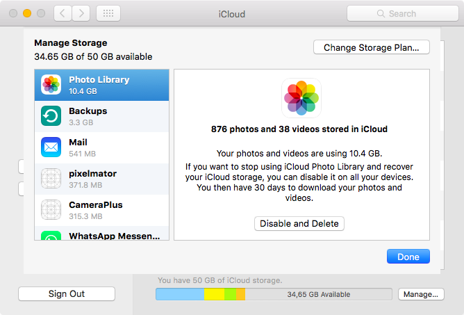 OS X El Capitan System Preferences iCloud Remove iCloud Photo Library screenshot 002