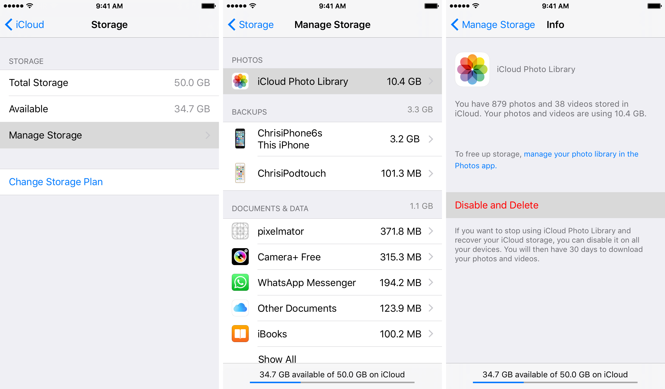 iOS 9 Settings iCloud Remove iCloud Photo Library iPhone screenshot 002