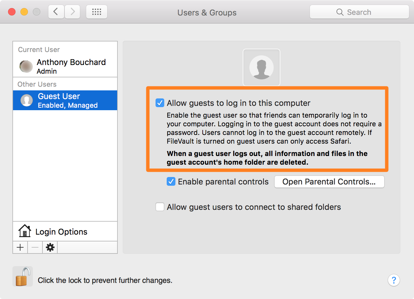 Allow guests to log in to this computer preferences pane mac