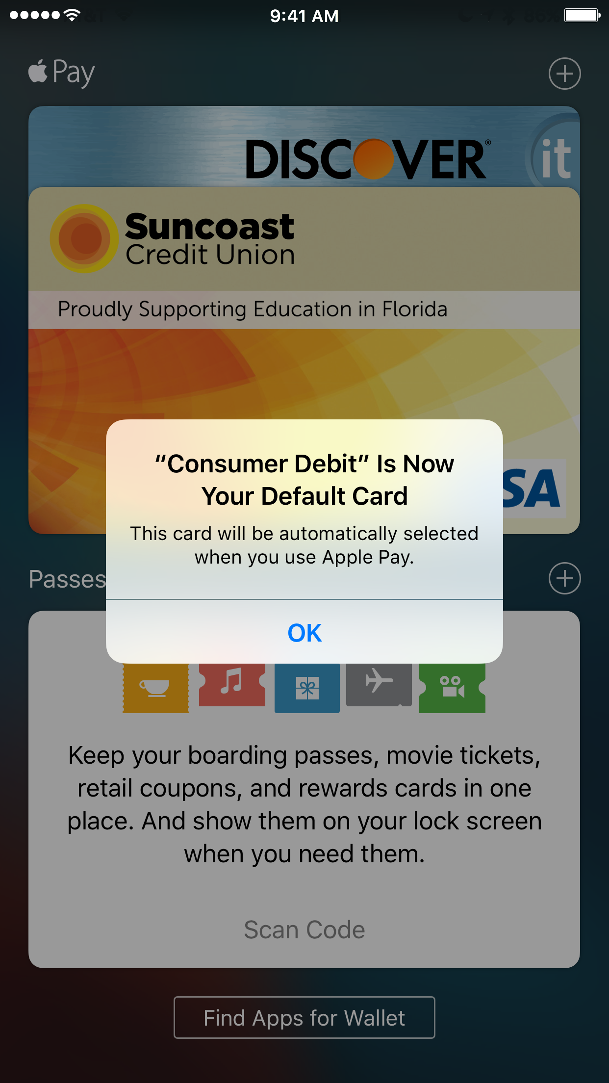 Change Default Credit Card in Apple Pay Wallet app confirmation message iOS
