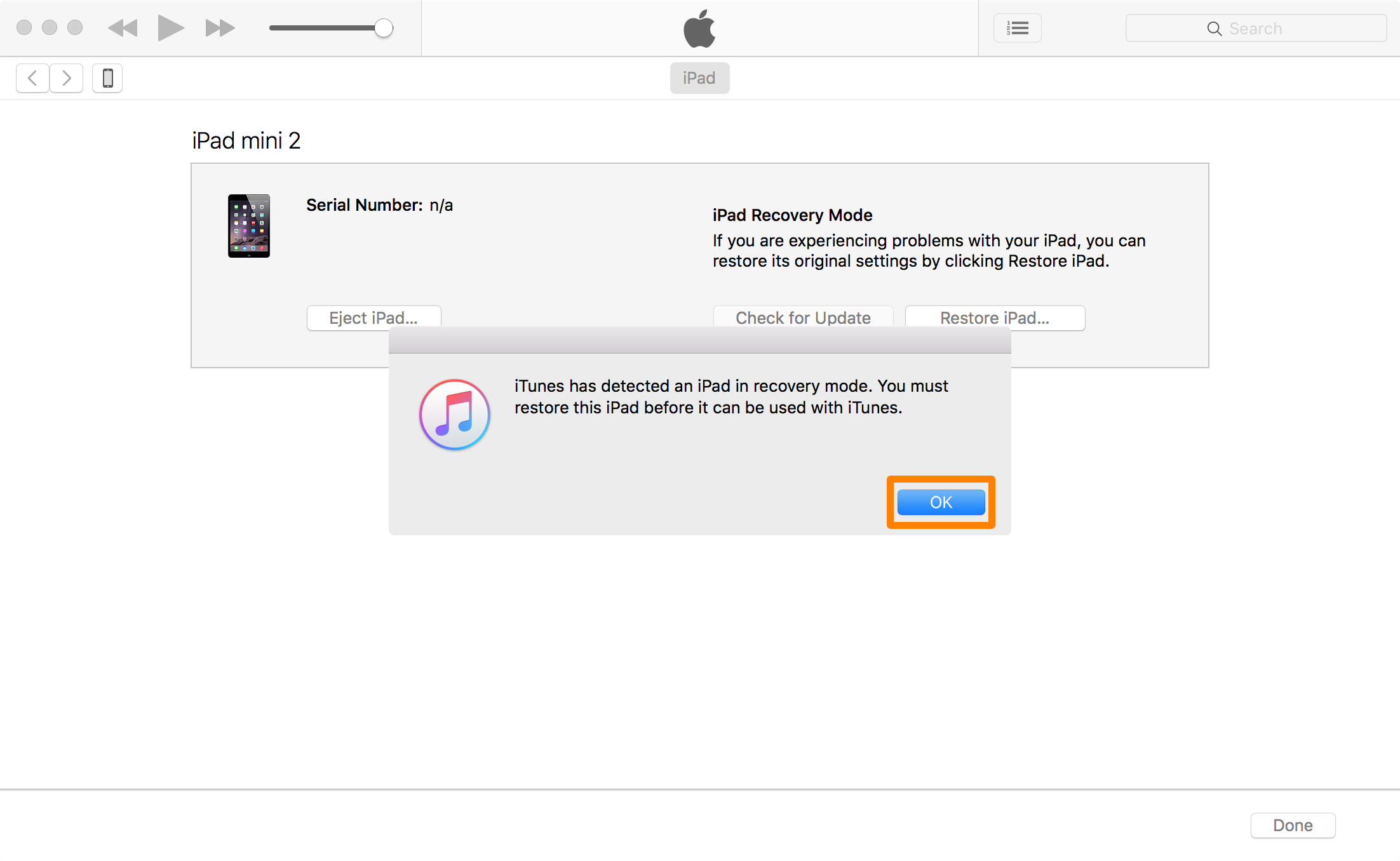 iTunes OK Restore Mode phục hồi