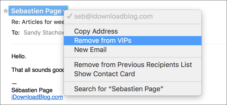 Remove Mail VIP Mac