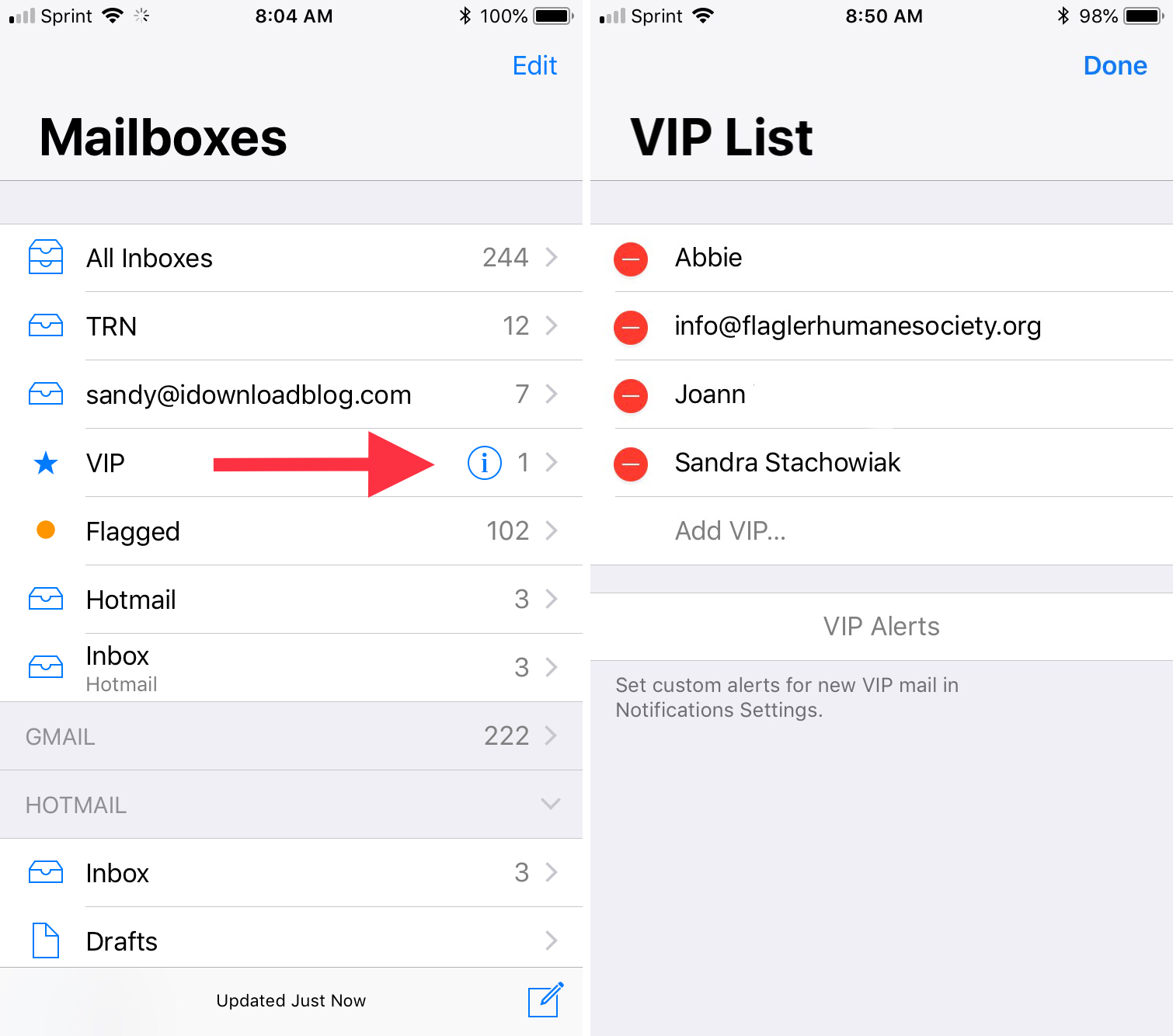VIP mailbox - Remove from Mail VIP List