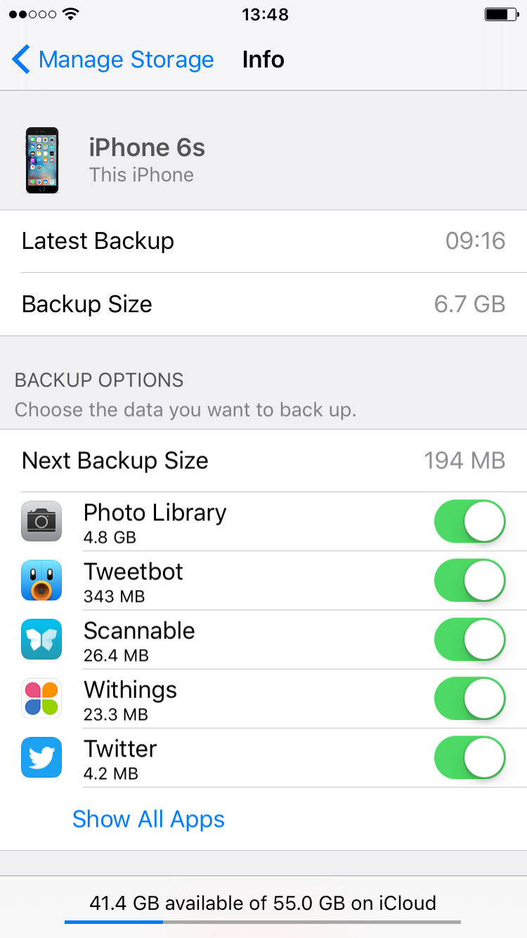 icloud apps backup options