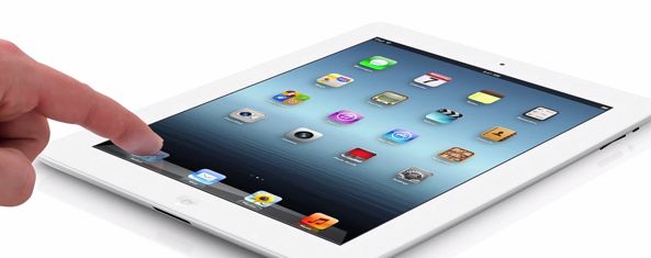 iPad 3 (white, flat, finger on Safari)