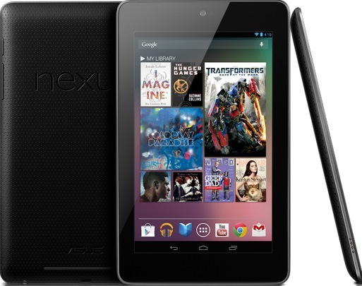 Google Nexus 7 (three-up, front, back, profile)