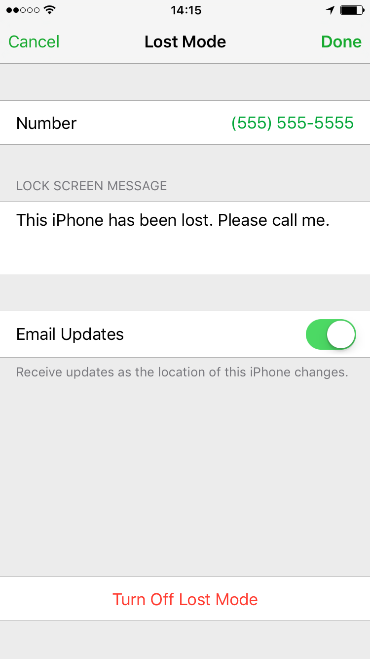 Lost Mode Turn Off Email updates