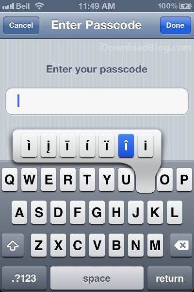 passcode accented characters