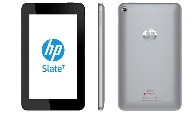 HP Slate 7 (three up, front, back, profile)