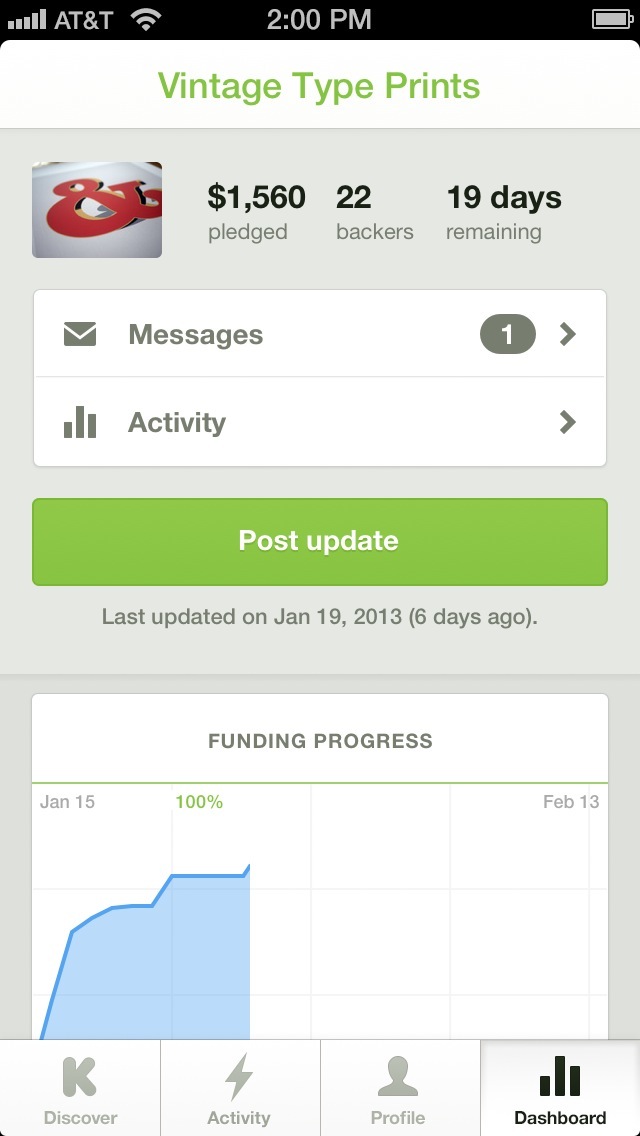 Kickstarter 1.0 for iOS (iPhone screenshot 001)