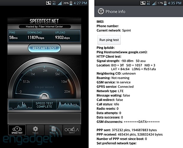 Sprint LTE Speedtest (San Francisco, Engadget 001)