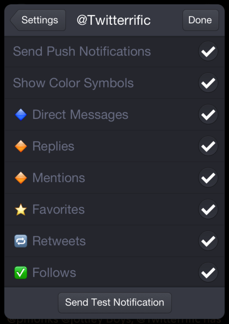 TWitterrific 5.2 for iOS (Push notification settings)