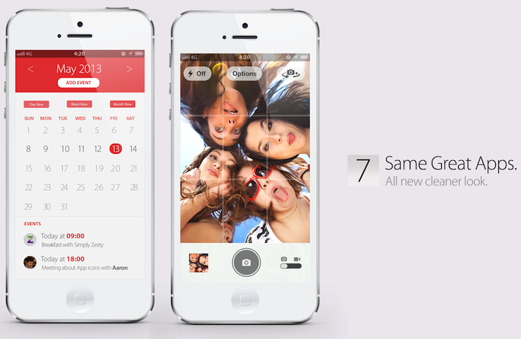 iOS 7 concept (Simply Zesty, Calendar and Camera)
