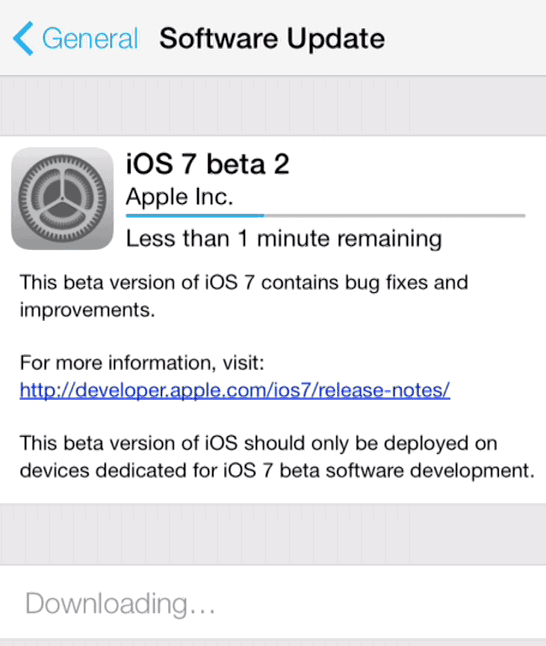 iOS 7 beta 2 update