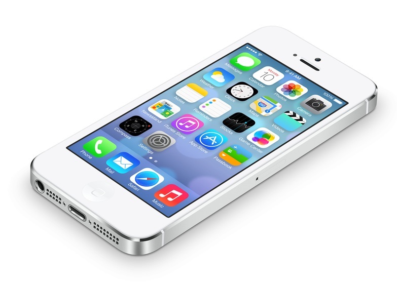 iOS 7 (iPhone 5, flat, white, homescreen)