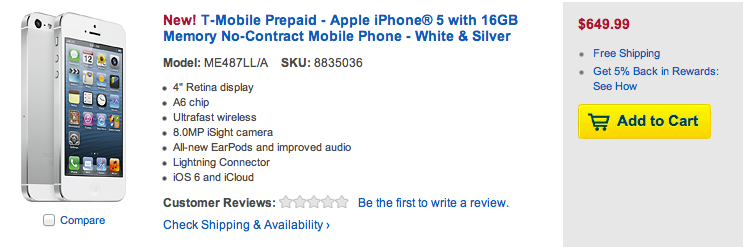Best Buy (prepaid iPhone 5 on T-Mobile)