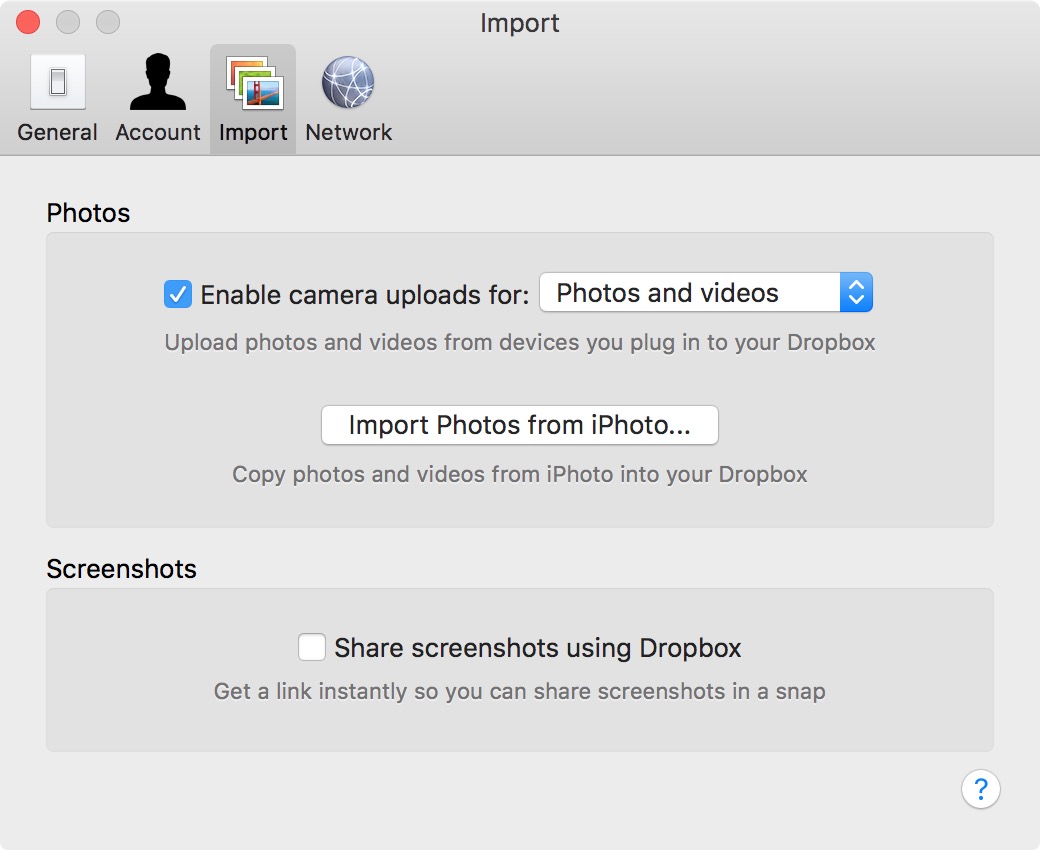 Dropbox enable camera backup photo upload