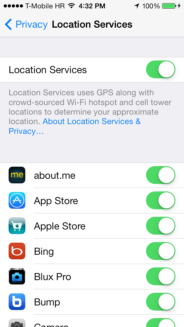 iOS 7 (Settings, Privacy, location Services 001)