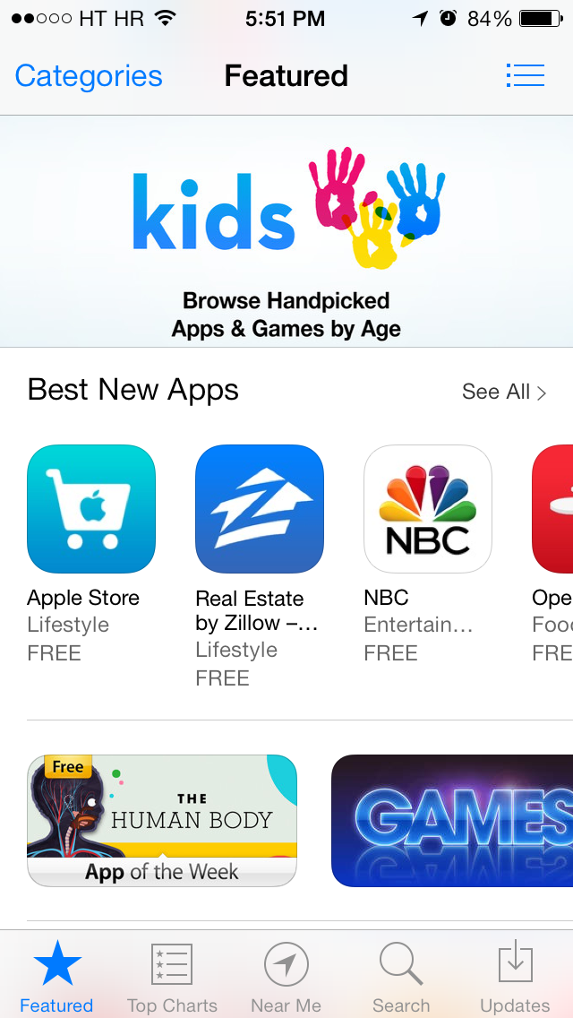App Store Kids section (iPhone screenshot 001)