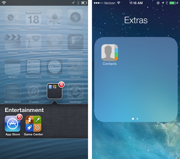 iOS 7 vs iOS 6 folders