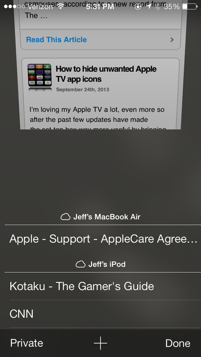 icloud tabs safari iOS 7
