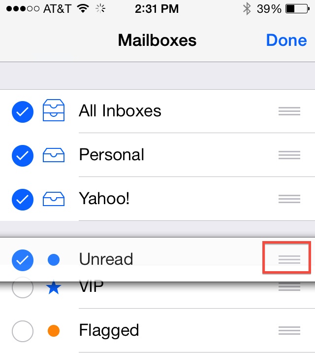 Rearrange mailboxes in the Mail app on iPhone