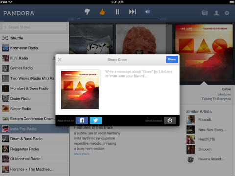 Pandora 5.0 for iOS (iPad screenshot 003)