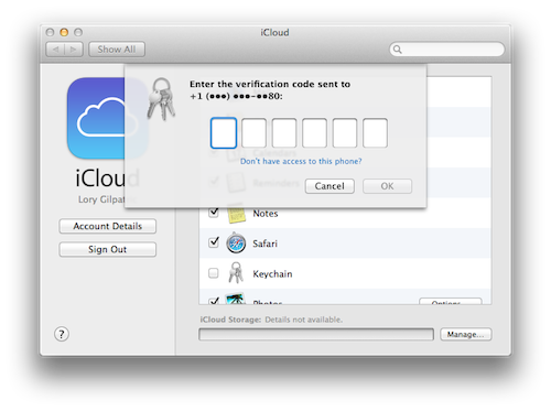 Signing in to iCloud Keychain