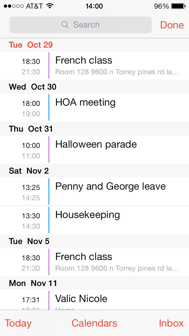 iOS 7 Calendar app list view
