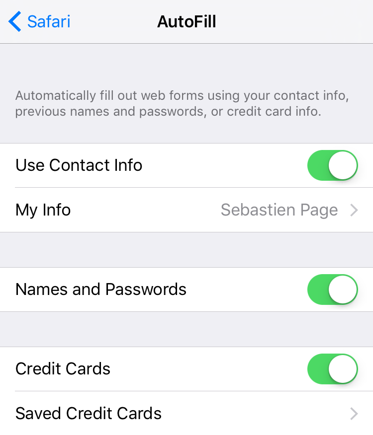 Safari iOS autofill