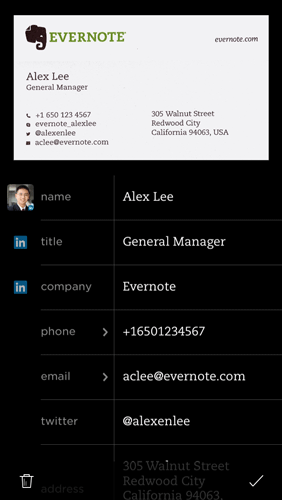 Evernote 7.2 for iOS (Business card scanning)
