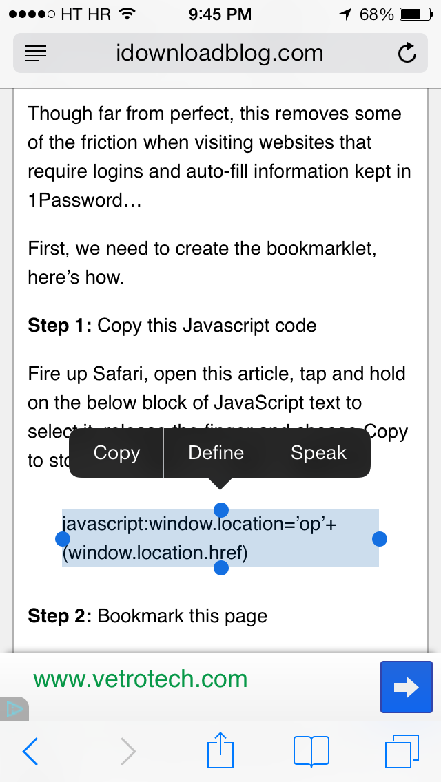Safari bookmarklet (Open in 1Password 003)