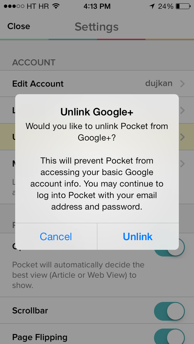 Pocket 5.1 for iOS (Google Account, iPhone screenshot 005)