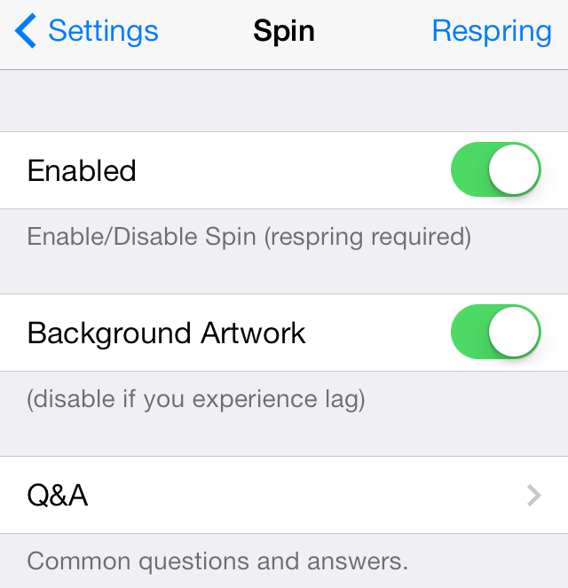 Spin Settings