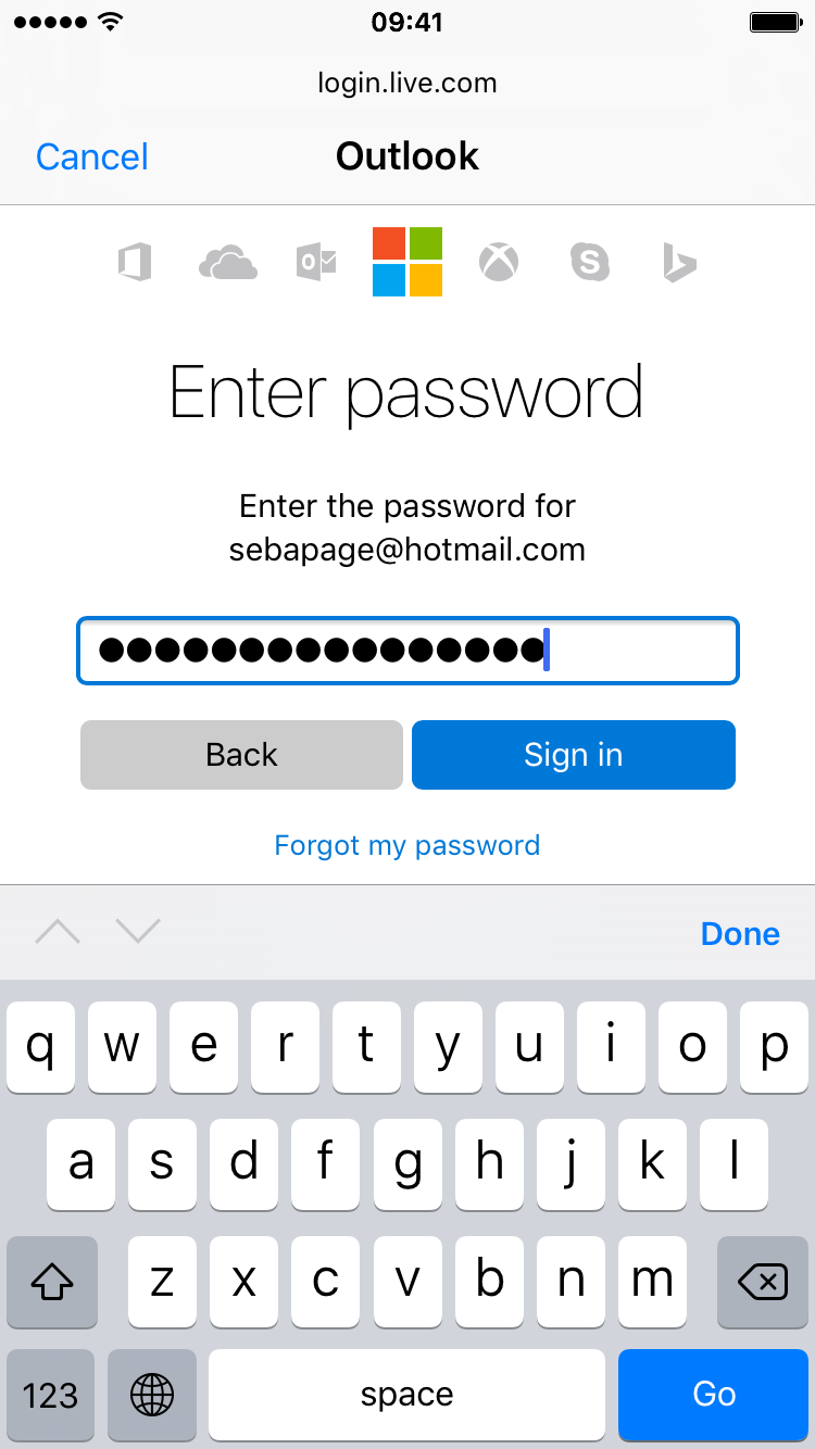Enter your Hotmail password