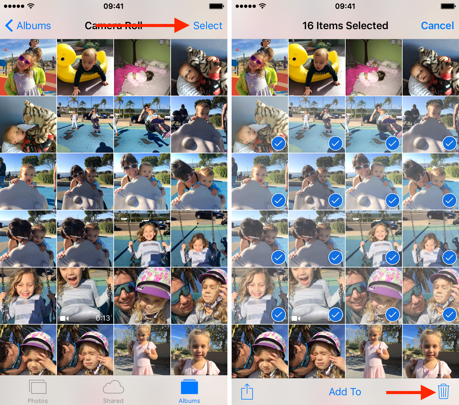 Select many photos on iPhone and delete them