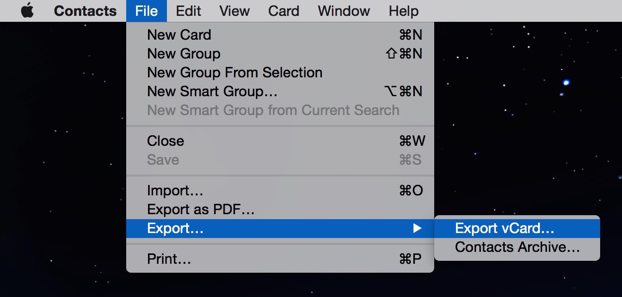 Export Mac vCard