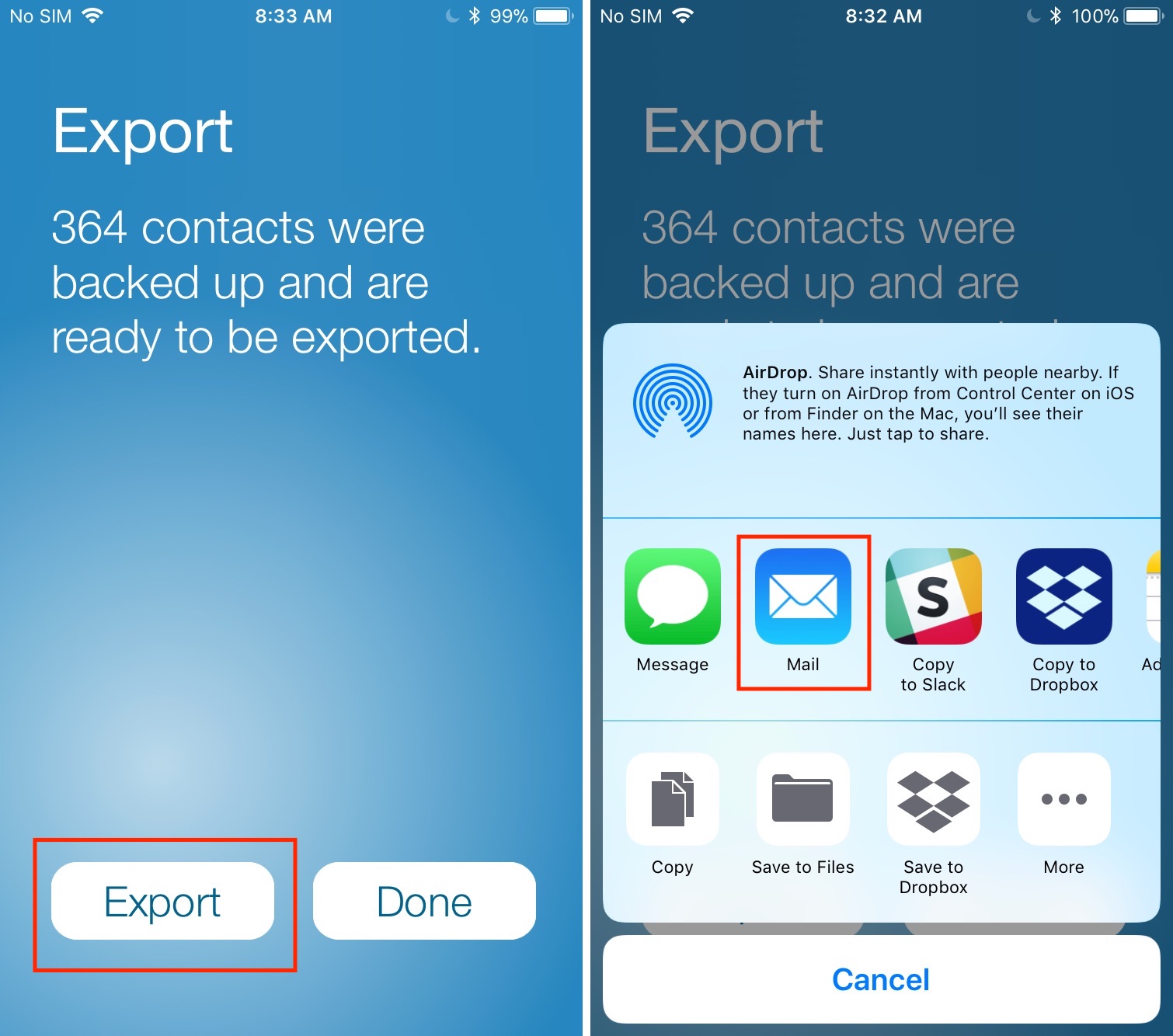 Export your contacts by email