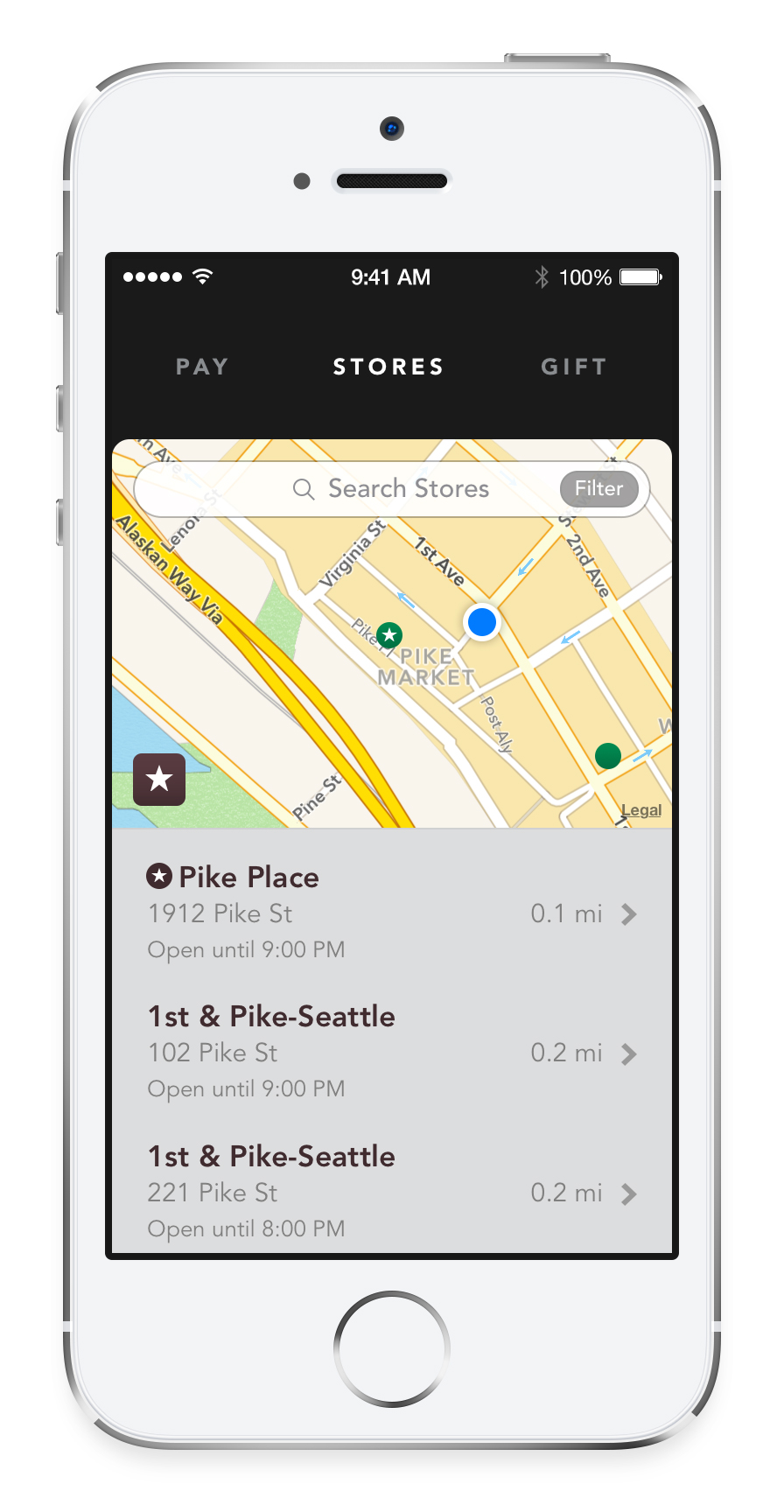 Starbucks (iPhone screenshot, Stores)