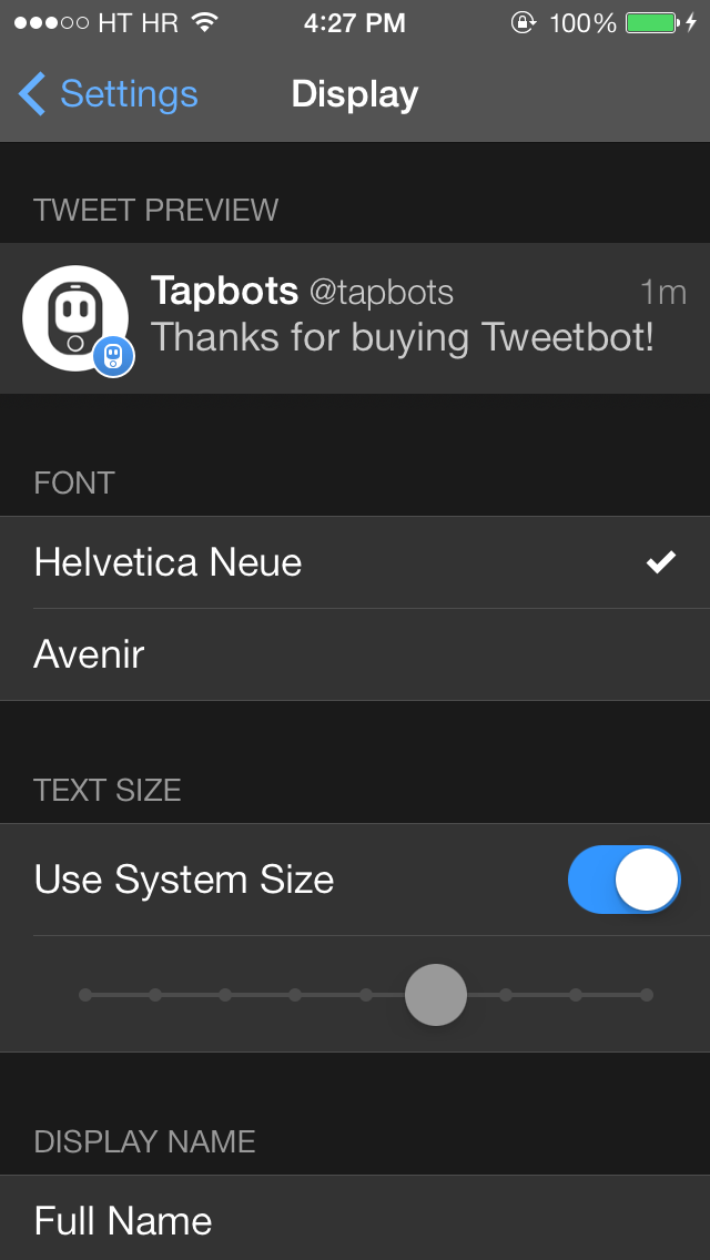 Tweetbot 3.3 for iOS (Font, Helvetica Neue)