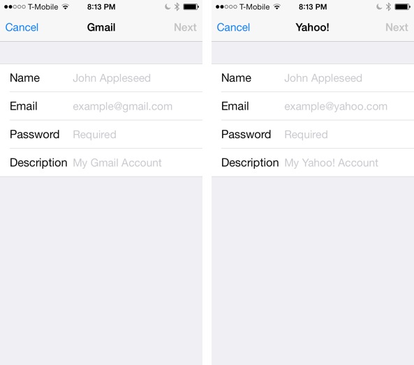iOS 7 Mail Gmail vs Yahoo